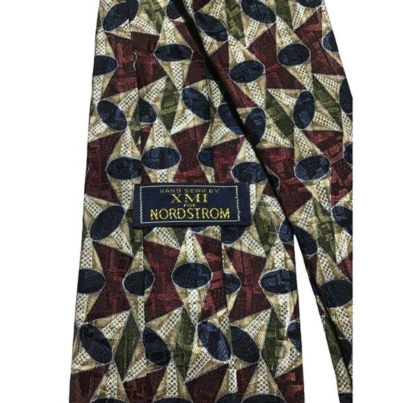 5/$10 Nordstrom Geometric Handmade 56" Red Blue Tie - Picture 3 of 5